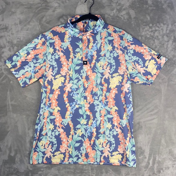 Bad Birdie Mens L Lei'd Polo Shirt Floral Aloha Golf Performance UPF 50 NWT - Picture 3 of 11